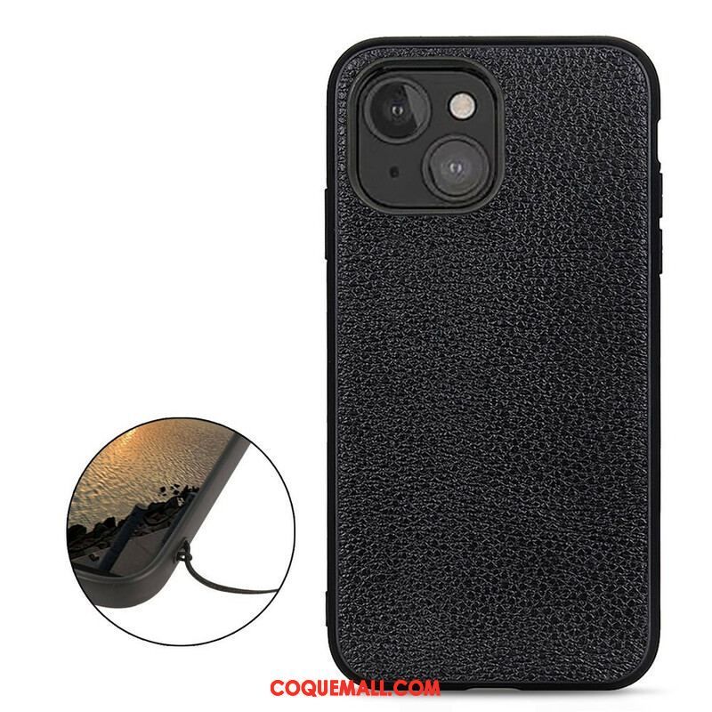 Coque iPhone 13 Mini Véritable Cuir Litchi