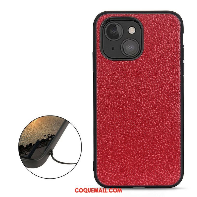 Coque iPhone 13 Mini Véritable Cuir Litchi