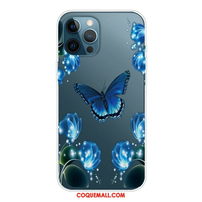 Coque iPhone 13 Pro Max Papillons Bleutés