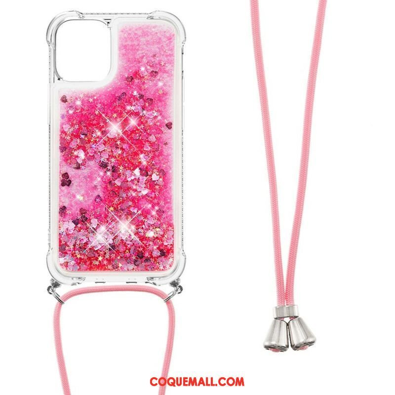 Coque iPhone 13 Pro Paillettes avec Cordon