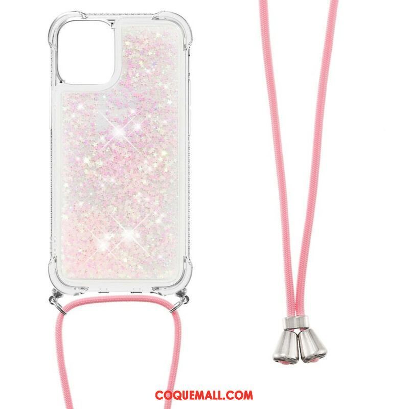 Coque iPhone 13 Pro Paillettes avec Cordon