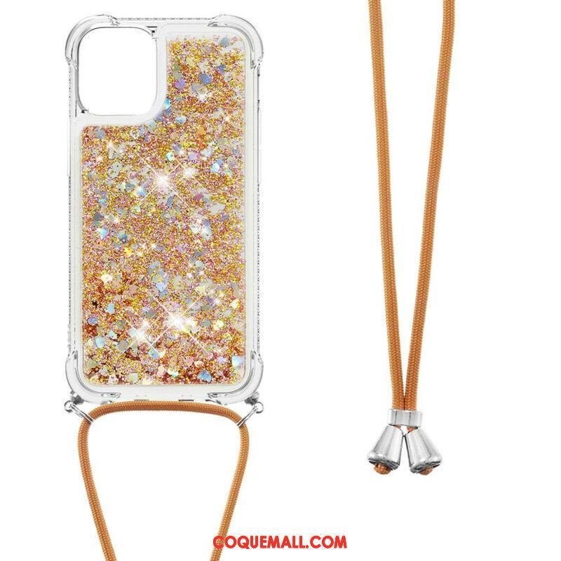 Coque iPhone 13 Pro Paillettes avec Cordon