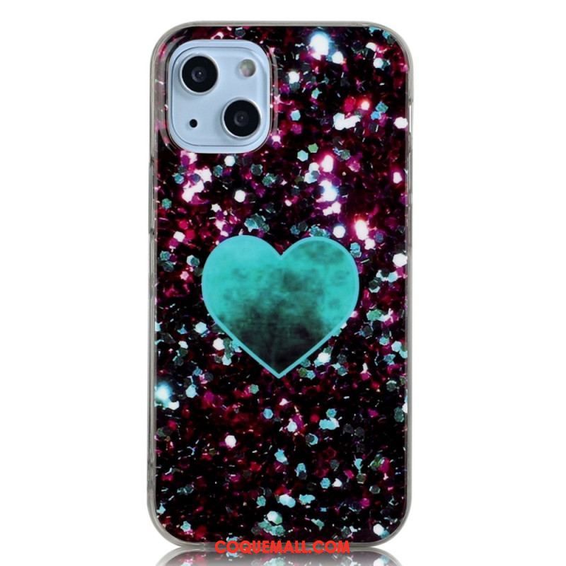 Coque iPhone 14 Coeur Paillettes