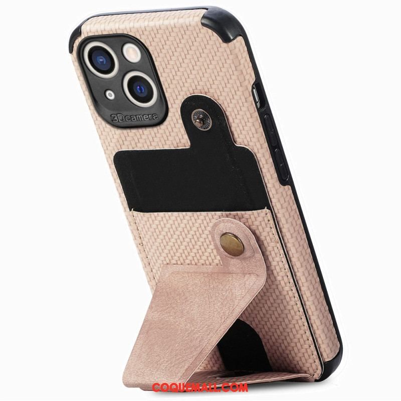 Coque iPhone 14 Fibre Carbone Porte-Cartes Support