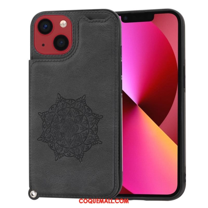 Coque iPhone 14 Mandala Porte-Cartes à Lanière