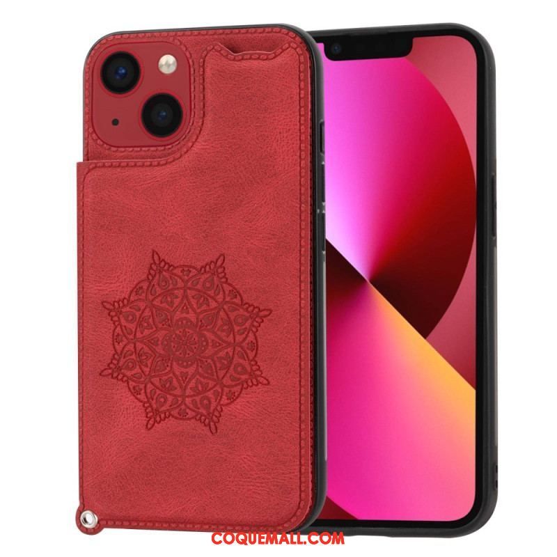 Coque iPhone 14 Mandala Porte-Cartes à Lanière