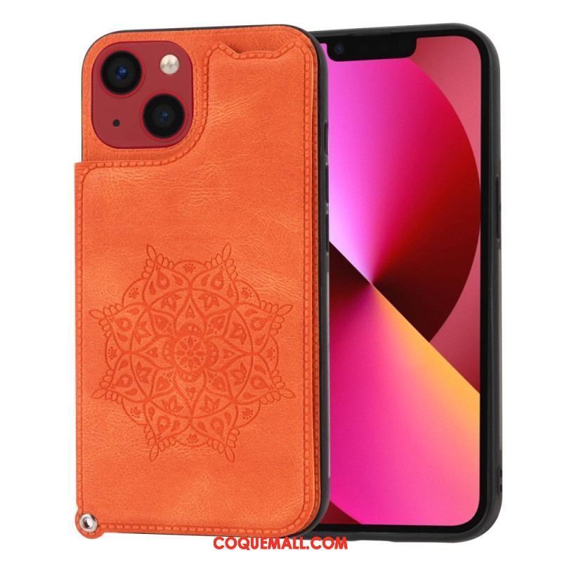 Coque iPhone 14 Mandala Porte-Cartes à Lanière