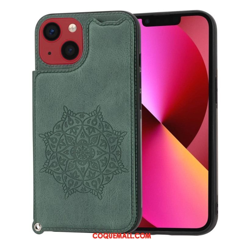 Coque iPhone 14 Mandala Porte-Cartes à Lanière