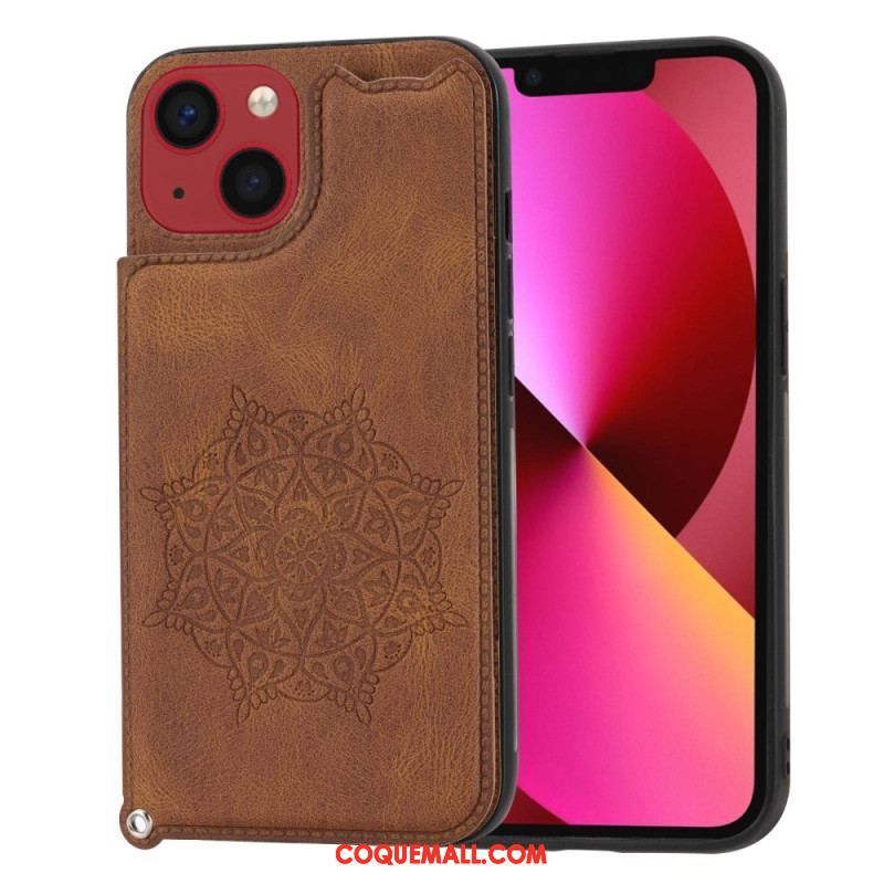 Coque iPhone 14 Mandala Porte-Cartes à Lanière