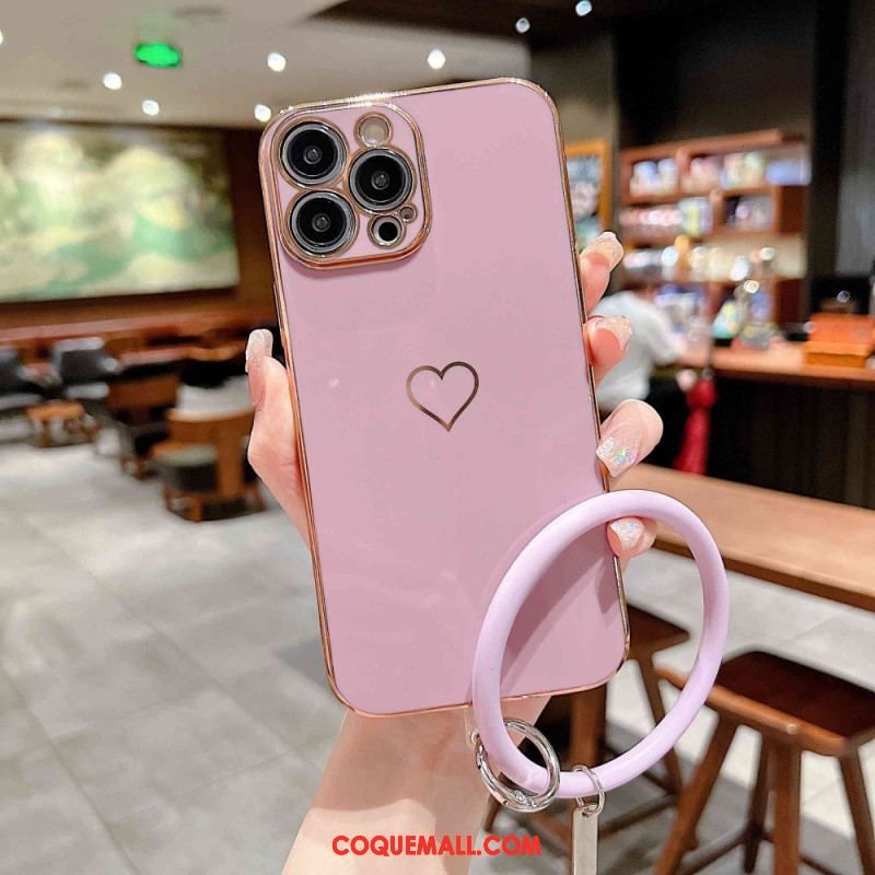 Coque iPhone 14 Plus Coeur avec Lanière Style Anneau