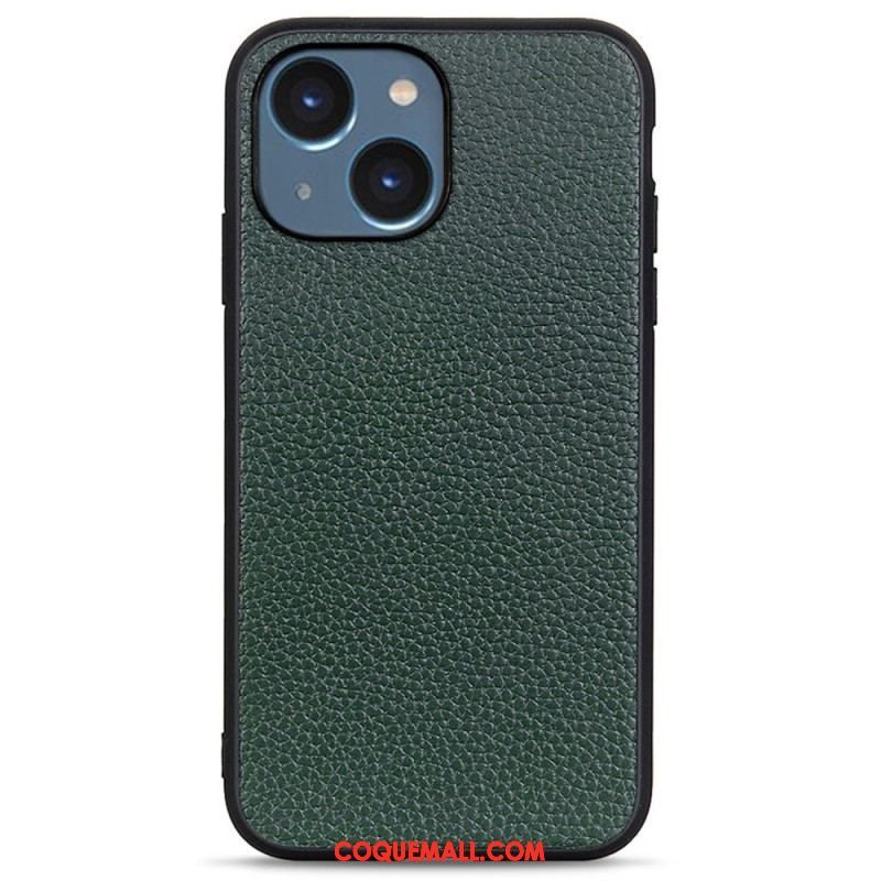 Coque iPhone 14 Plus Cuir Litchi Véritable