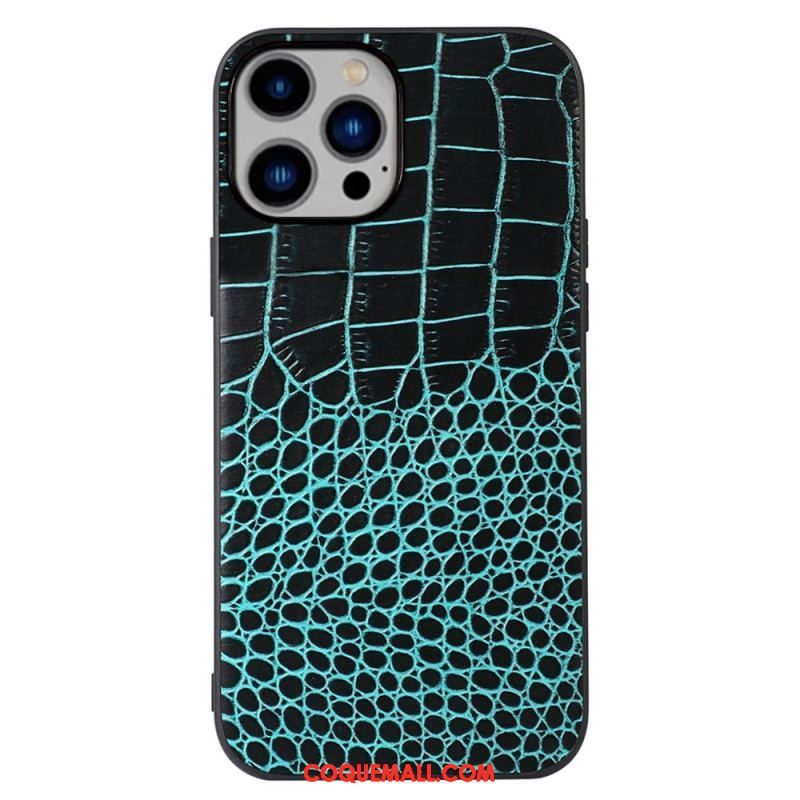 Coque iPhone 14 Plus Cuir Véritable Texture Crocodile