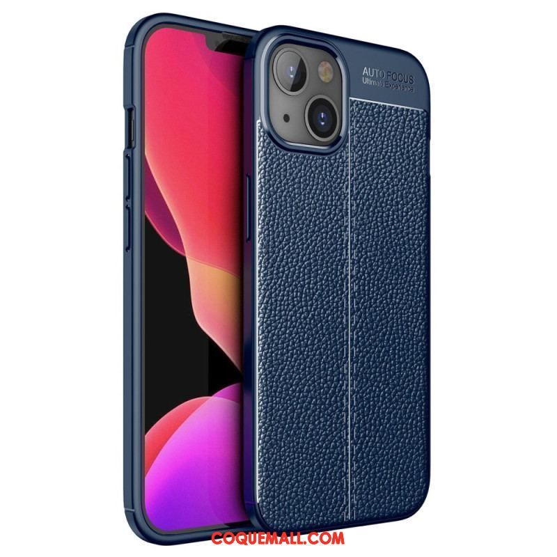 Coque iPhone 14 Plus Effet Cuir Litchi Double Line