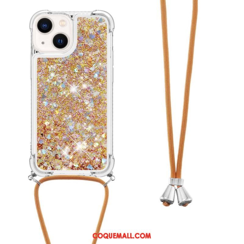 Coque iPhone 14 Plus à Cordon Paillettes