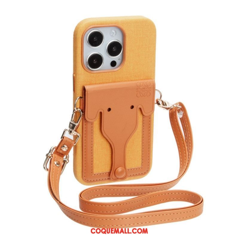 Coque iPhone 14 Porte-Carte Éléphant avec Lanière