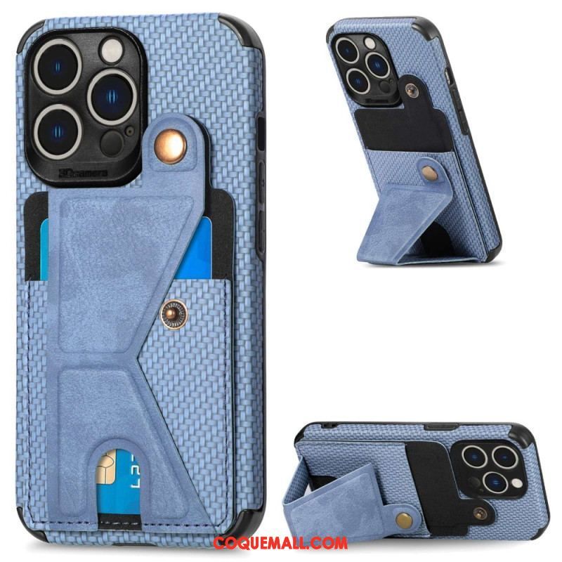 Coque iPhone 14 Pro Fibre Carbone Porte-Cartes Support