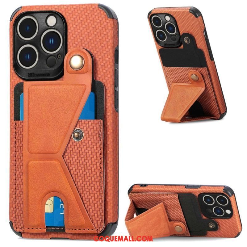 Coque iPhone 14 Pro Fibre Carbone Porte-Cartes Support