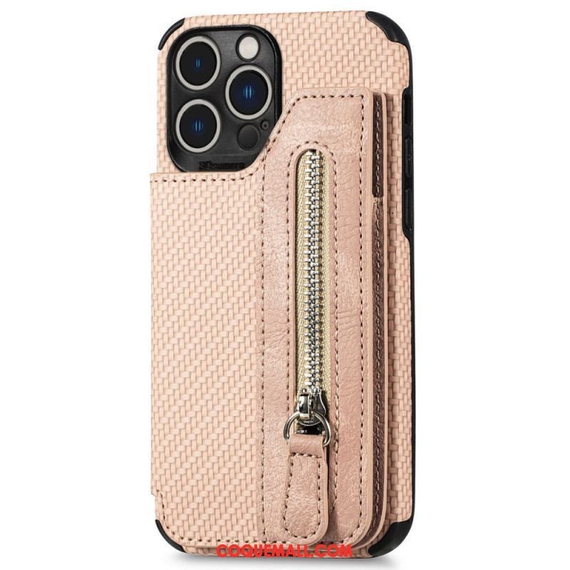 Coque iPhone 14 Pro Fibre Carbone Portefeuille et Support