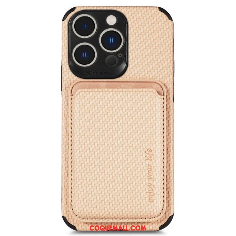 Coque iPhone 14 Pro Fibre de Carbone et Portefeuille Magnétique