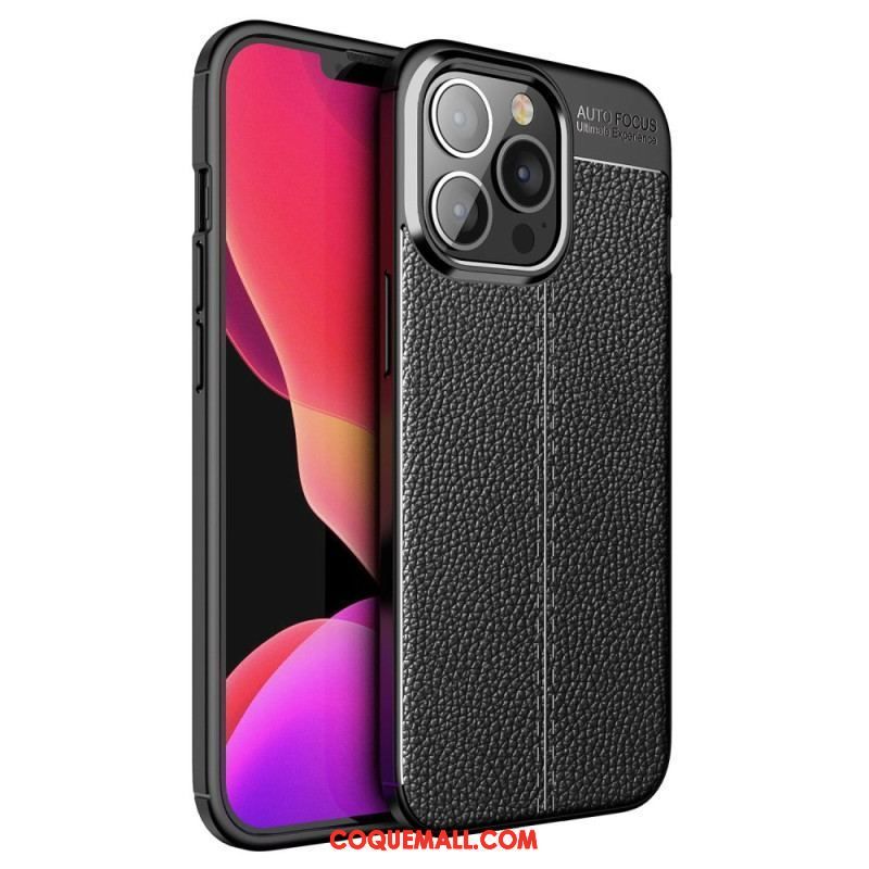 Coque iPhone 14 Pro Max Effet Cuir Litchi Double Line