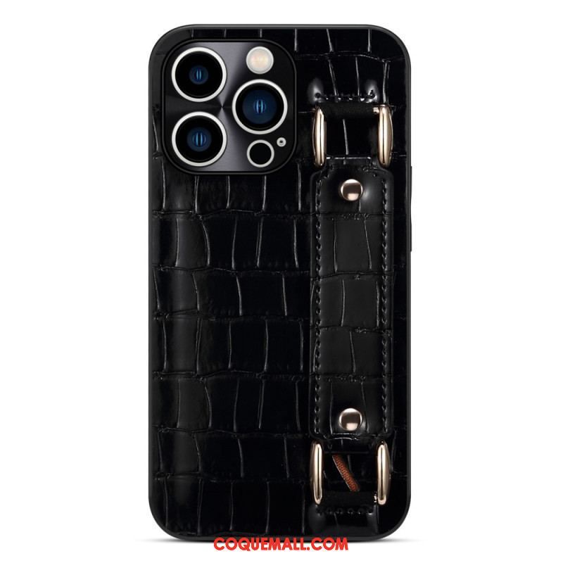 Coque iPhone 14 Pro Max Porte-Carte avec Sangle Support Croco