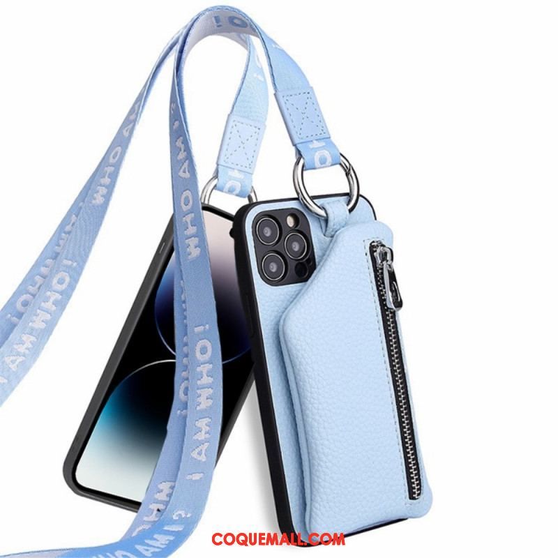 Coque iPhone 14 Pro Max Porte Monnaie et Lanière