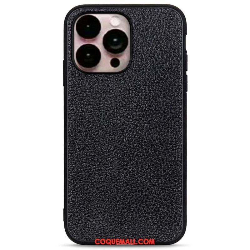 Coque iPhone 14 Pro Max Véritable Cuir Litchi