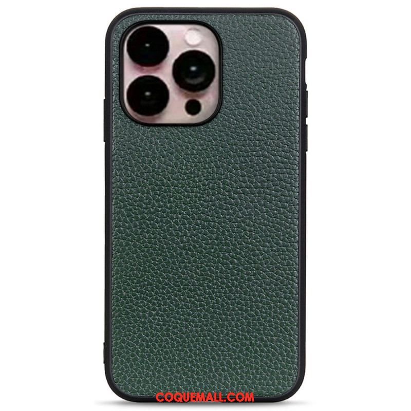 Coque iPhone 14 Pro Max Véritable Cuir Litchi