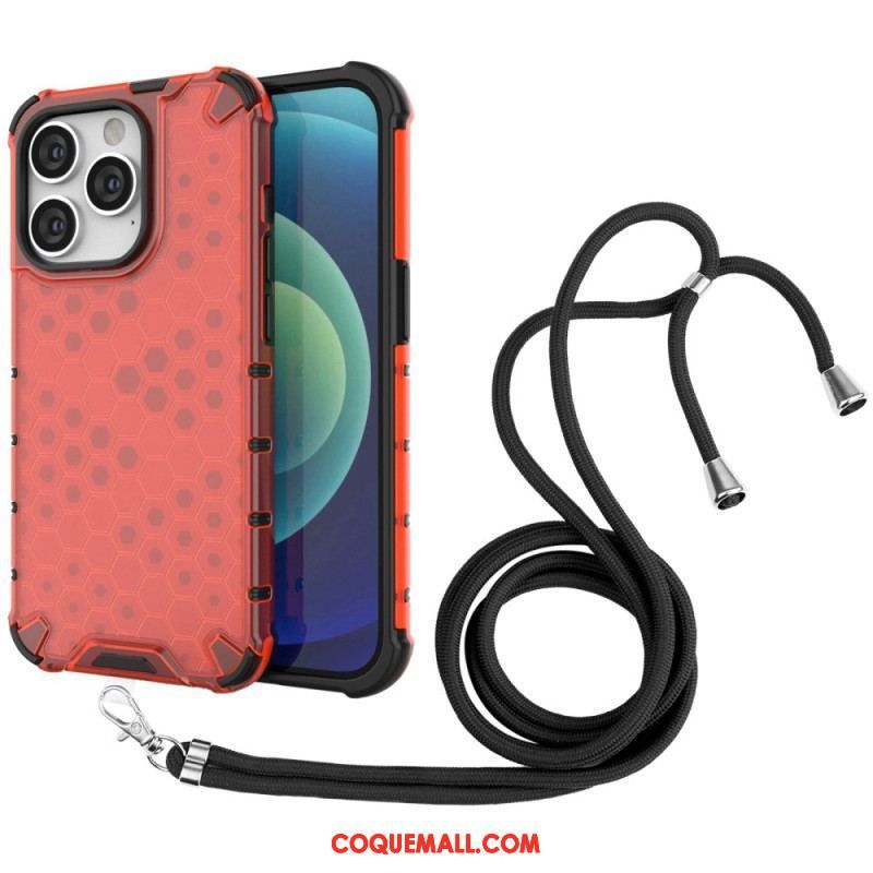 Coque iPhone 14 Pro Max à Cordon Nid d'abeille