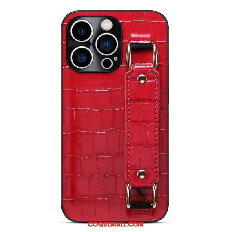 Coque iPhone 14 Pro Porte-Carte avec Sangle Support Croco