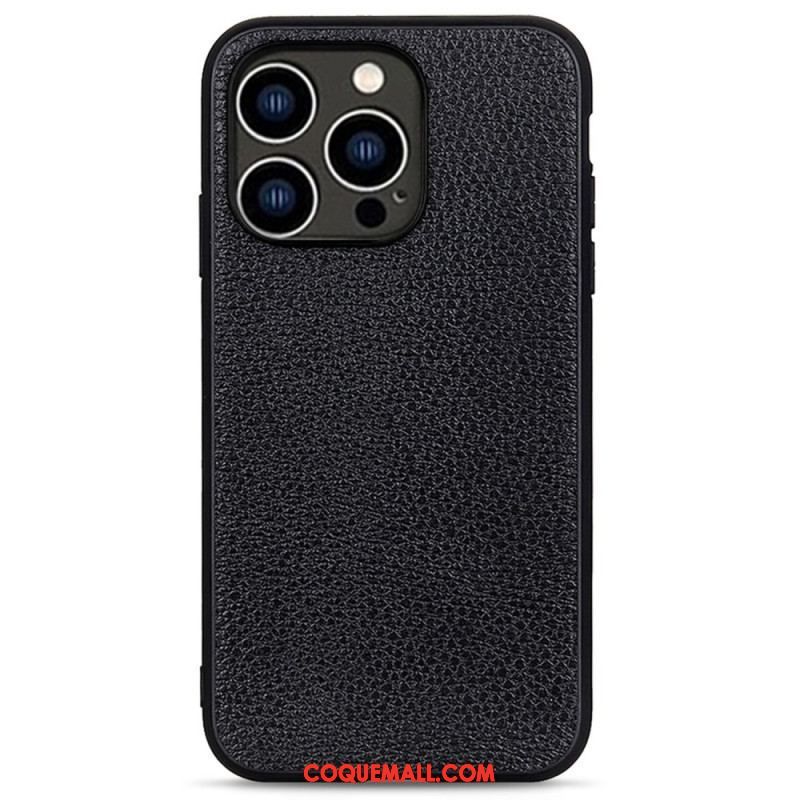 Coque iPhone 14 Pro Véritable Cuir Litchi