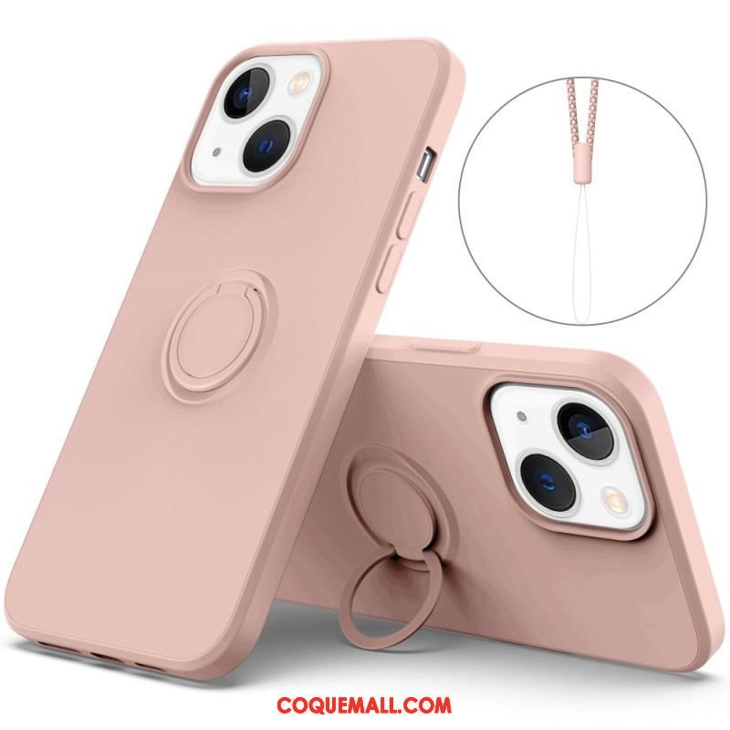 Coque iPhone 14 Silicone Liquide Anneau et Lanière