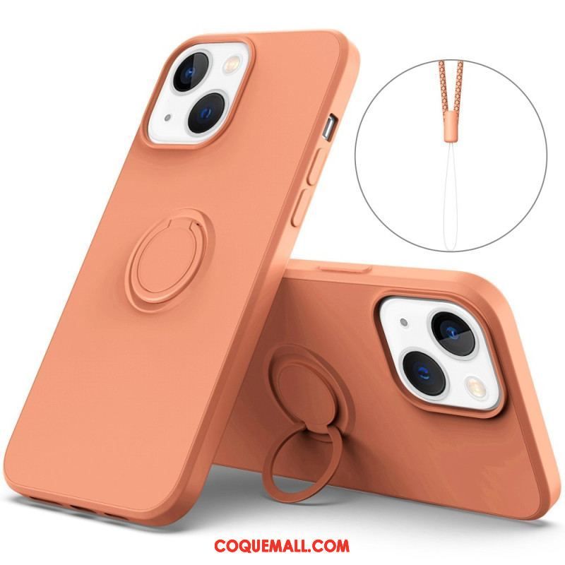 Coque iPhone 14 Silicone Liquide Anneau et Lanière