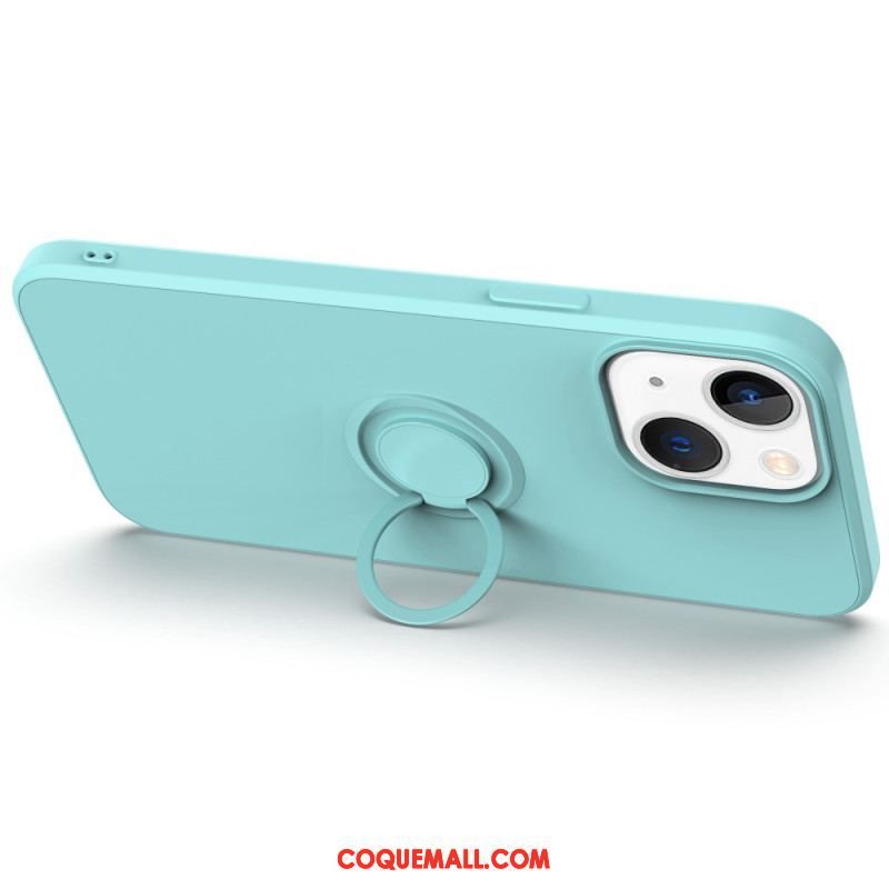 Coque iPhone 14 Silicone Liquide Anneau et Lanière