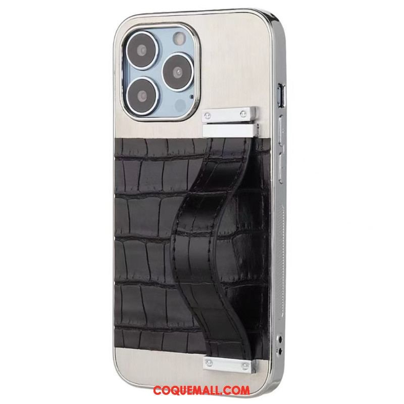 Coque iPhone 14 Simili Cuir Crocodile avec Sangle Support