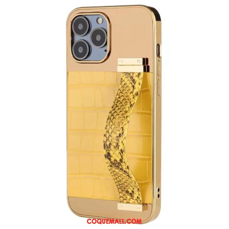 Coque iPhone 14 Simili Cuir Crocodile avec Sangle Support