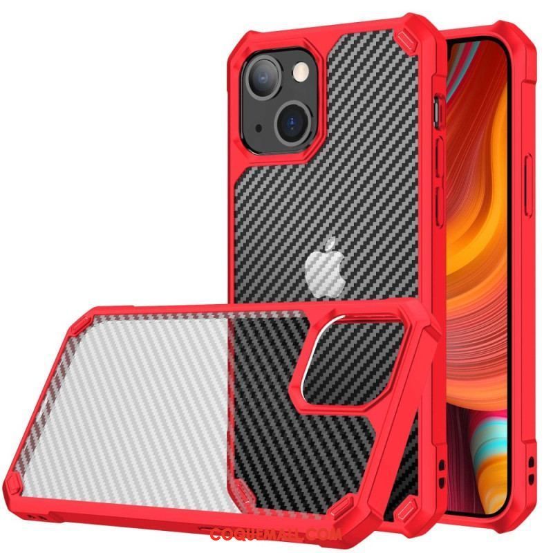 Coque iPhone 14 Transparente Texture Fibre Carbone