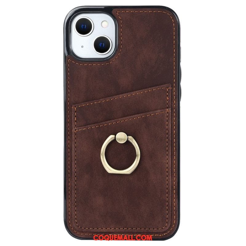 Coque iPhone 14 Vintage Anneau-Support et Porte-Cartes