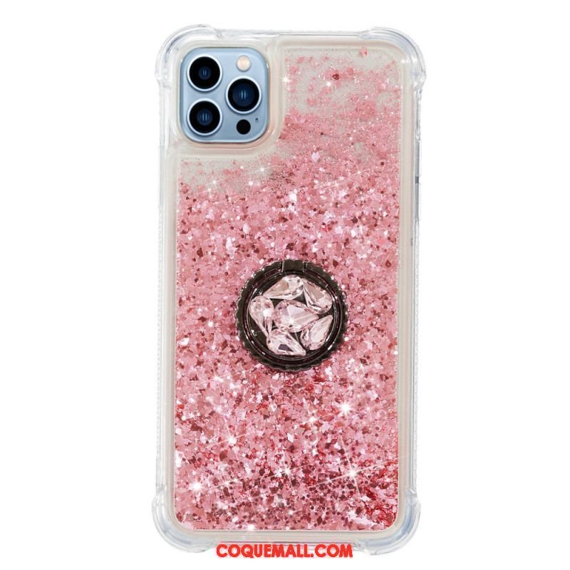 Coque iPhone 15 Pro Max Paillettes avec Anneau-Support