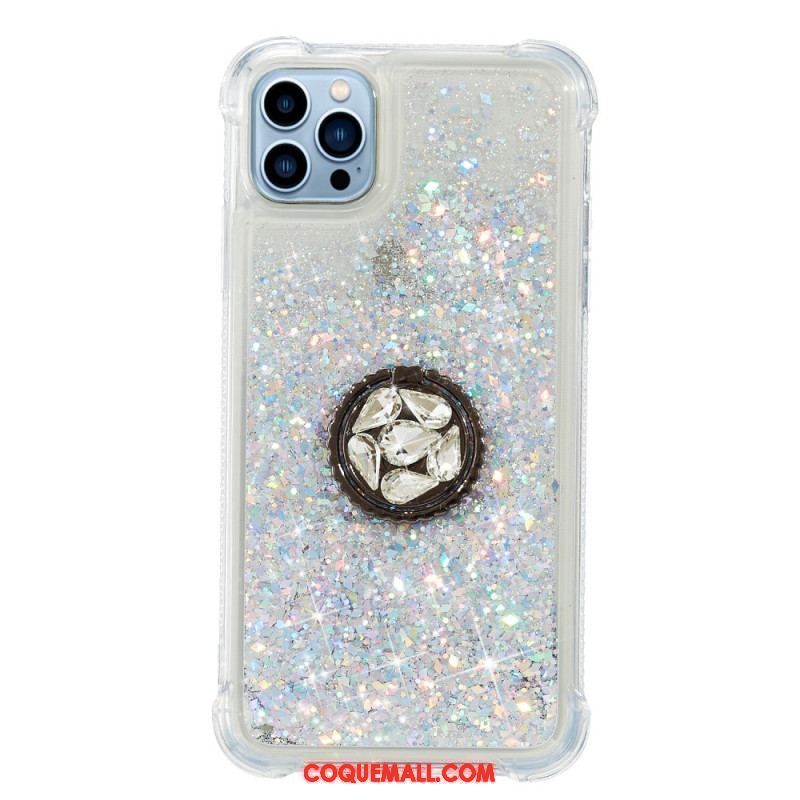 Coque iPhone 15 Pro Max Paillettes avec Anneau-Support