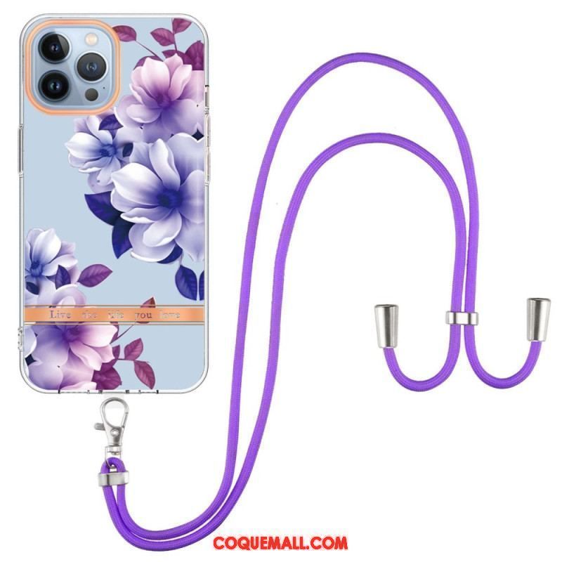 Coque iPhone 15 Pro Max à Cordon Fleurs