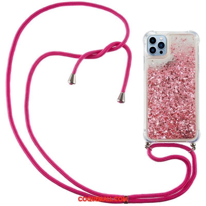 Coque iPhone 15 Pro à Cordon Paillettes