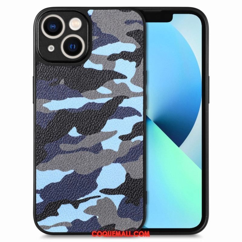 Coque iPhone 15 Simili Cuir Camouflage