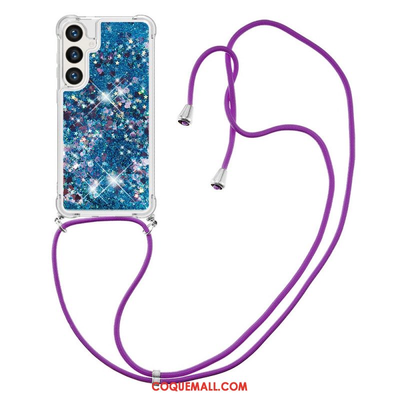 Coque à Cordon Samsung Galaxy S24 Plus 5G Paillettes Flottantes