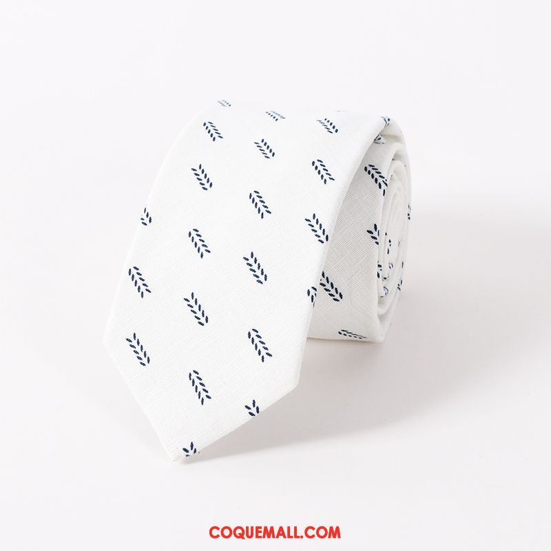 Cravate Homme Impression Frais Blanc, Cravate Bleu Coton Hell