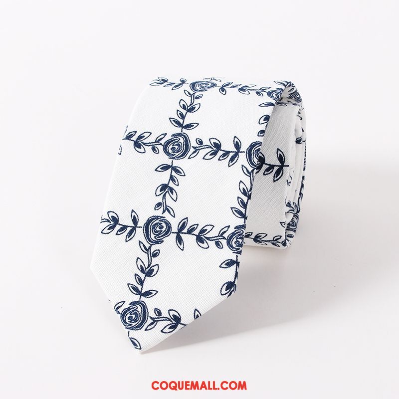 Cravate Homme Impression Frais Blanc, Cravate Bleu Coton Hell