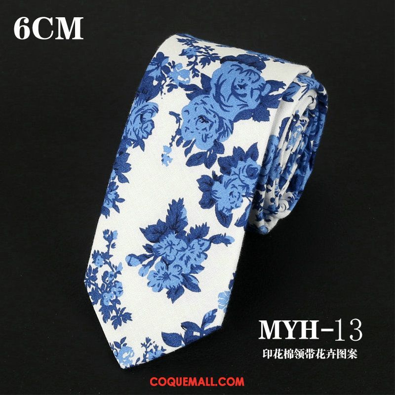 Cravate Homme Milieu Bleu Étroit, Cravate Rétro Fleur