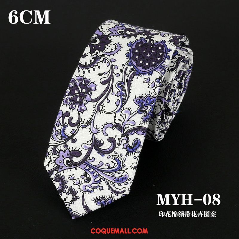 Cravate Homme Milieu Bleu Étroit, Cravate Rétro Fleur