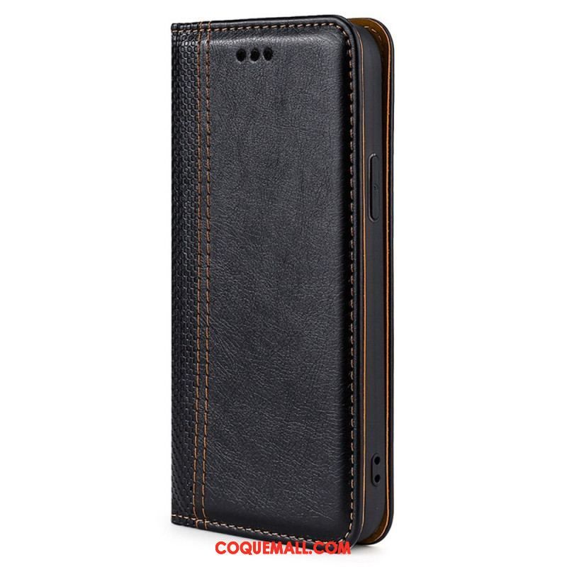 Flip Cover Moto E40 / E30 / E20 Cuir Litchi Fendu Coutures