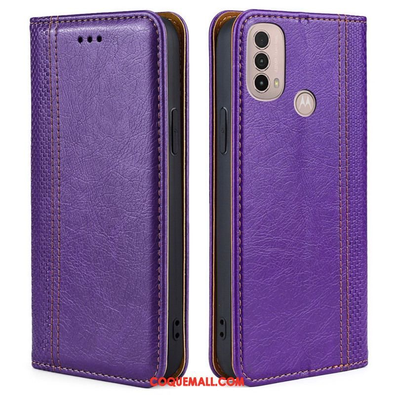 Flip Cover Moto E40 / E30 / E20 Cuir Litchi Fendu Coutures